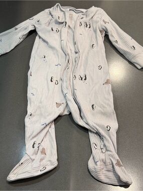 Carter's Light Blue Penguin & Bear Ribbed Footed Pajamas